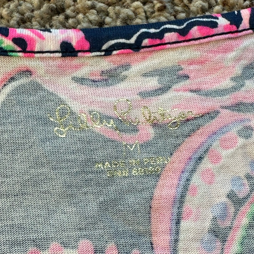 Lilly Pulitzer Pink and Blue Paisley Print T shirt Mini Dress Medium Pima Cotton - Picture 4 of 9